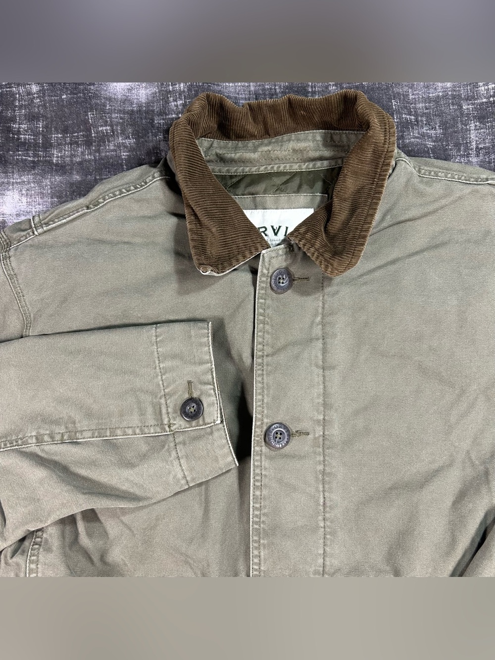 Orvis Barn Field Jacket Men Large Olive Green Utility Corduroy Collar Chore Coat